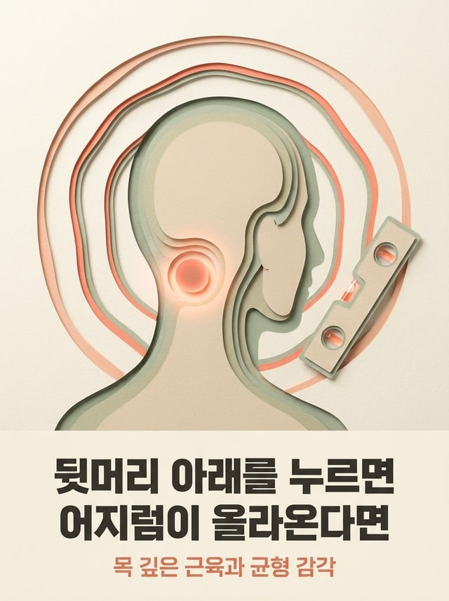 뒷머리 아래 움푹한 곳을 누르면 어지럼이 올라온다면 — 목 깊은 근육이 균형 감각을 흔드는 이유